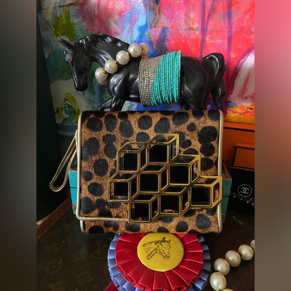 Stunning PIERRE HARDY Cowhide Animal Print Wristlet Clutch Handbag Statement Bag